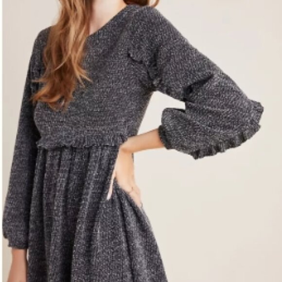 Anthropologie Ro & De Stella Ruffled Mini Sweater Dress in Green SP NWOT - Picture 3 of 7